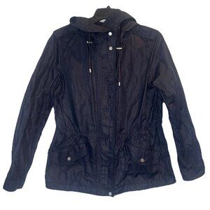 Talbots Women’s Navy Blue Full Zip Up Hooded Lightweight Jacket Sz Petite 10